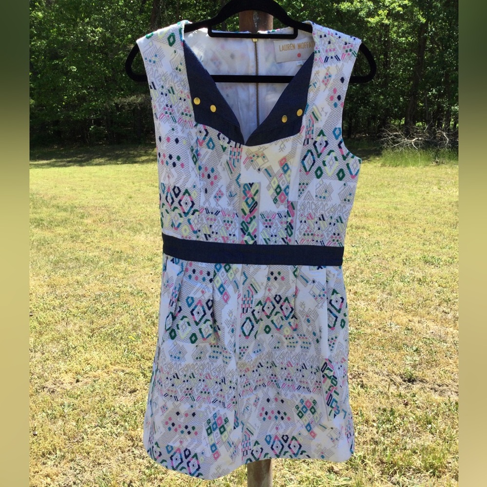 Lauren Moffatt For Anthropologie Brocade Denim Sleeveless Dress 10